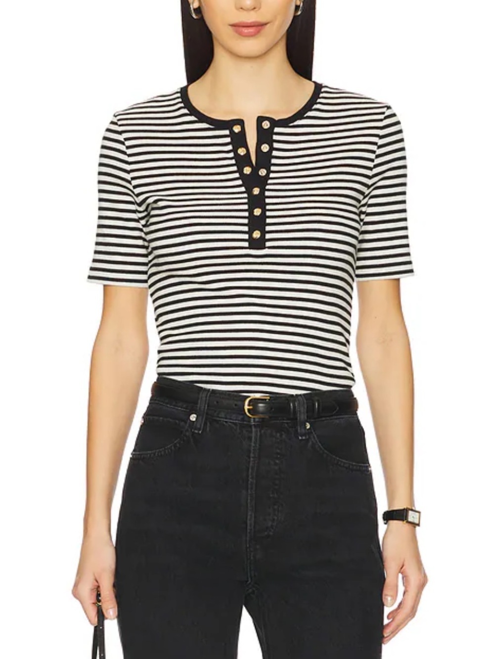 Anine Bing Alessia Tee in Cream & Black Stripe Small - Picture 1 of 9